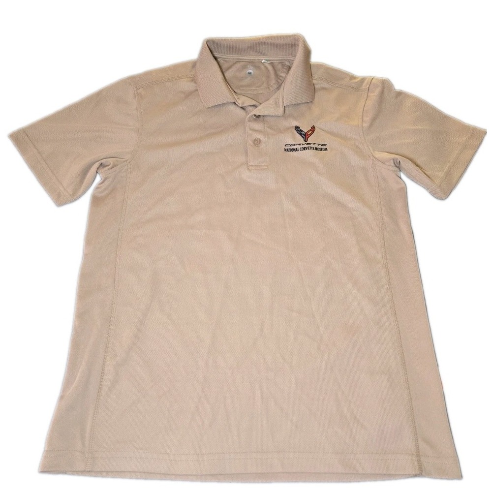 Corvette Museum Shirt Mens S Clique Chevy Crossed Racing Flags Tan Performance